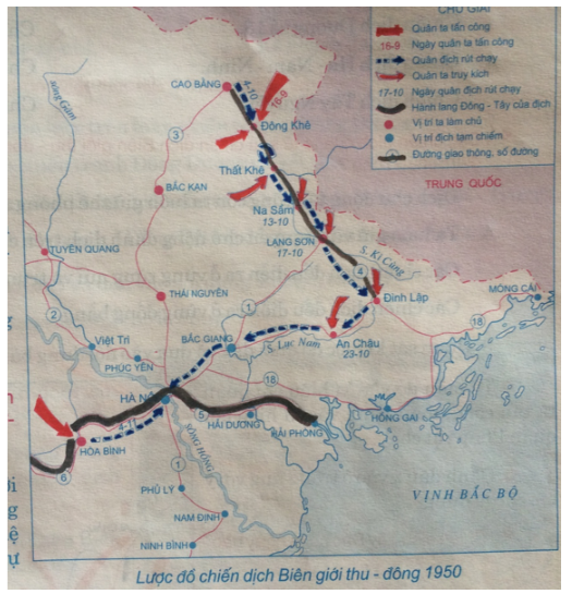 Tập bản đồ Lịch Sử 9 Bài 26: Bước phát triển mới của cuộc kháng chiến toàn quốc chống thực dân Pháp (1950-1953) | Giải tập bản đồ Lịch Sử lớp 9