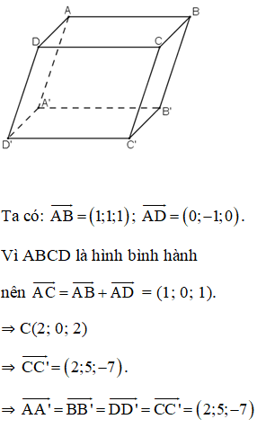 Cho Hình Hộp Abcd.A'B'C'D' Biết A(1; 0; 1), B 2; 1; 2
