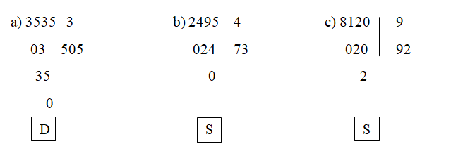 Giải Vở bài tập Toán 3 Bài 112: Chia số có bốn  số với số có một chữ số (tiếp theo) trang 31  | Giải vở bài tập Toán lớp 3