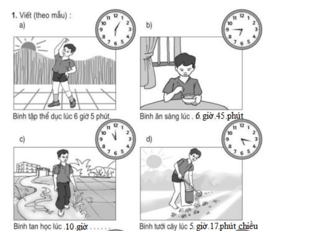 Giải Vở bài tập Toán 3 Bài 118: Thực hành xem đồng hồ (tiếp theo) trang 38,39  | Giải vở bài tập Toán lớp 3