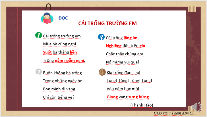 Giáo án điện tử Cái trống trường em lớp 2 | PPT Tiếng Việt lớp 2 Kết nối tri thức