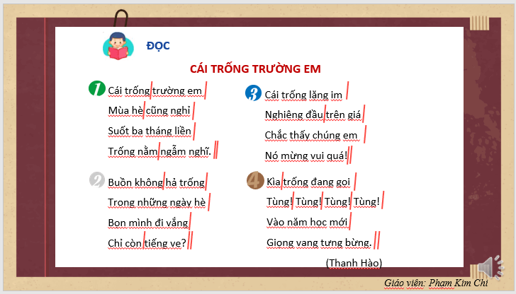 Giáo án điện tử Cái trống trường em lớp 2 | PPT Tiếng Việt lớp 2 Kết nối tri thức