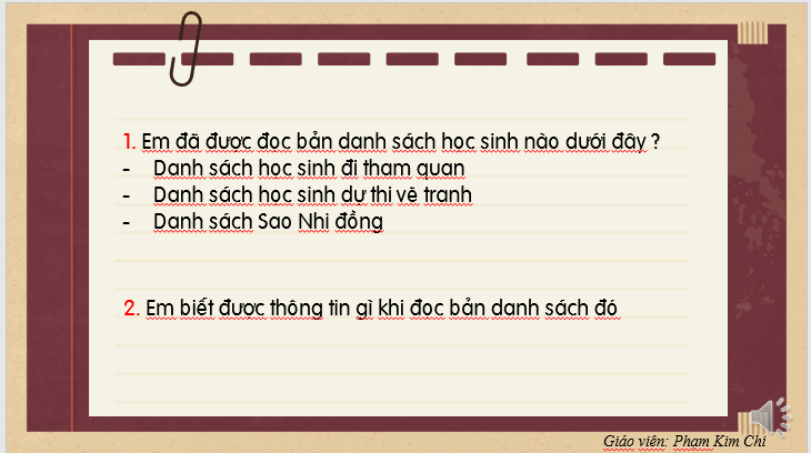 Giáo án điện tử Danh sách học sinh lớp 2 | PPT Tiếng Việt lớp 2 Kết nối tri thức