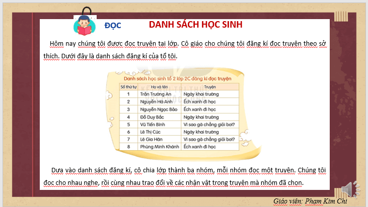 Giáo án điện tử Danh sách học sinh lớp 2 | PPT Tiếng Việt lớp 2 Kết nối tri thức