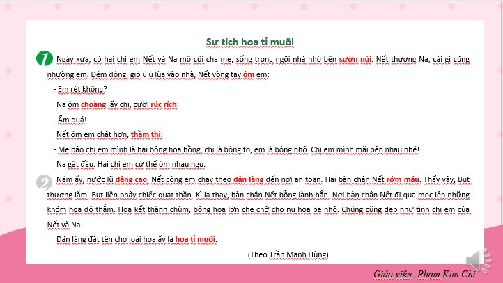 Giáo án điện tử Sự tích hoa tỉ muội lớp 2 | PPT Tiếng Việt lớp 2 Kết nối tri thức