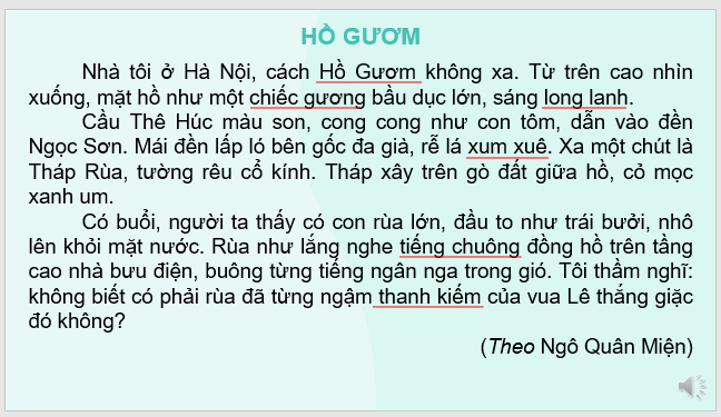 Giáo án điện tử Hồ Gươm lớp 2 | PPT Tiếng Việt lớp 2 Kết nối tri thức