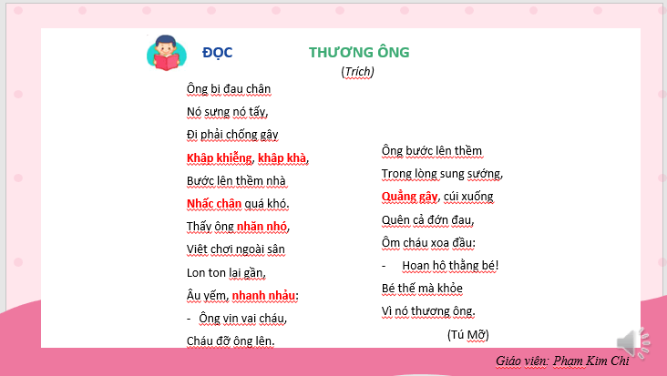 Giáo án điện tử Thương ông lớp 2 | PPT Tiếng Việt lớp 2 Kết nối tri thức