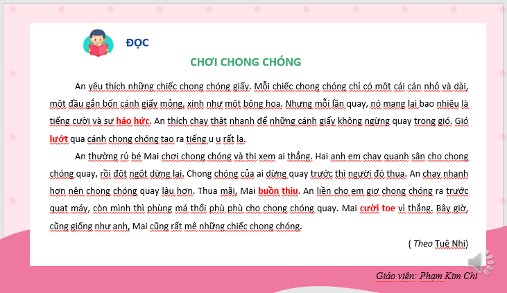 Giáo án điện tử Chơi chong chóng lớp 2 | PPT Tiếng Việt lớp 2 Kết nối tri thức