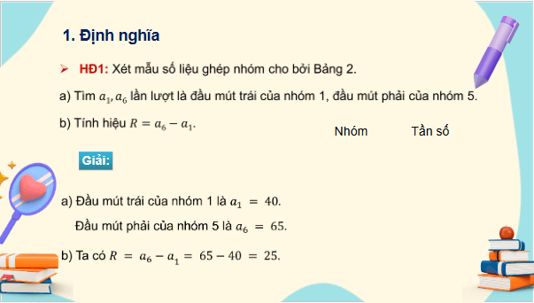 Giáo án điện tử Toán 12 Bài 1: Khoảng biến thiên, khoảng tứ phân vị của mẫu số liệu ghép nhóm | PPT Toán 12