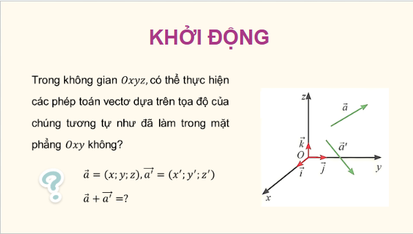 Giáo án điện tử Toán 12 Bài 3: Biểu thức toạ độ của các phép toán vectơ | PPT Toán 12 Chân trời sáng tạo