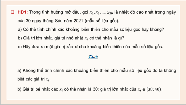 Giáo án điện tử Toán 12 Bài 9: Khoảng biến thiên và khoảng tứ phân vị | PPT Toán 12 Kết nối tri thức