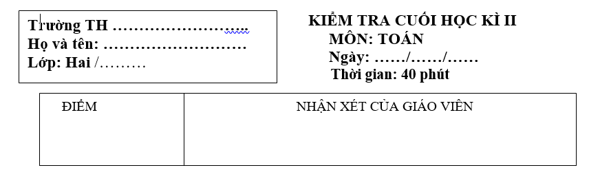 Giáo án Toán lớp 2 Kiểm tra cuối kì 2 | Chân trời sáng tạo