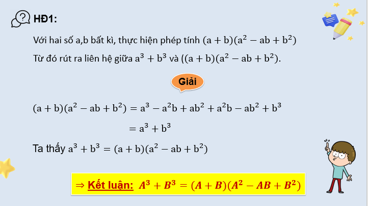 Giáo án điện tử Toán 8 Bài 8: Tổng và hiệu hai lập phương | PPT Toán 8 Kết nối tri thức