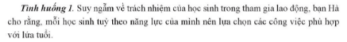 Em có đồng tình với ý kiến của bạn Hà trong tình huống 1 không?Vì sao