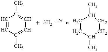 Viết phương trình hoá học của phản ứng xảy ra khi hydrogen hoá hoàn toàn toluene và p – xylene