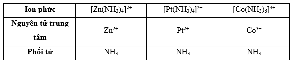 Hãy cho biết nguyên tử trung tâm và phối tử trong các ion phức ở Hình 20.2