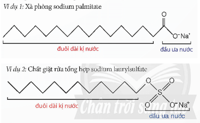 Quan sát Ví dụ 1 và Ví dụ 2, hãy giải thích tại sao xà phòng và chất giặt rửa