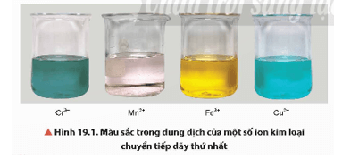 Quan sát Hình 19.1, hãy nhận xét về màu sắc của các ion kim loại chuyển tiếp dãy thứ nhất