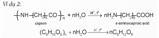 Trong Ví dụ 2, liên kết nào trong phân tử polymer bị phá vỡ? Mạch polymer bị biến đổi như thế nào