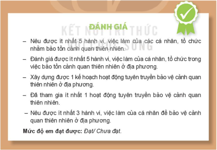 Nêu ít nhất 5 hành vi, việc làm của cá nhân, tổ chức nhằm bảo tồn cảnh quan thiên nhiên