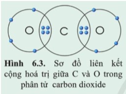 Quan sát hình 6.3 và xác định hóa trị của C và O trong khí carbon dioxide
