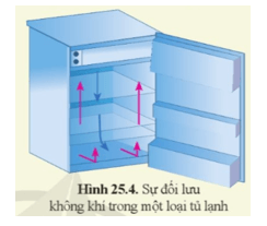 Ở hình 25.4 mũi tên màu đỏ chỉ hướng chuyển động của dòng khí có nhiệt độ cao hơn dòng khí chuyển động theo mũi tên màu xanh