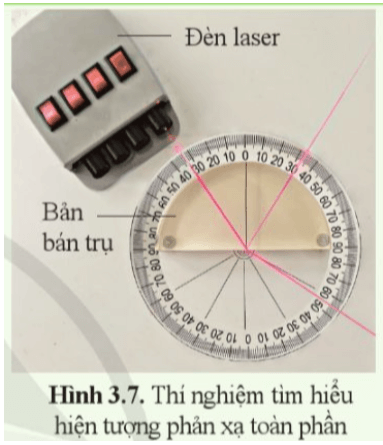 Chuẩn bị. Bản bán trụ bằng thủy tinh, đèn laser, bảng thép có gắn thước đo góc