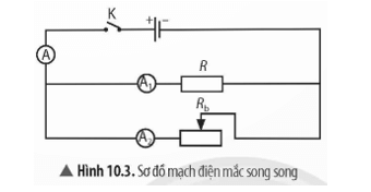 Tiến hành thí nghiệm (Hình 10.3), từ đó nêu nhận xét về cường độ dòng điện trong mạch chính