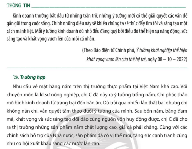 Nguồn nào giúp tạo ra ý tưởng kinh doanh của chị C?