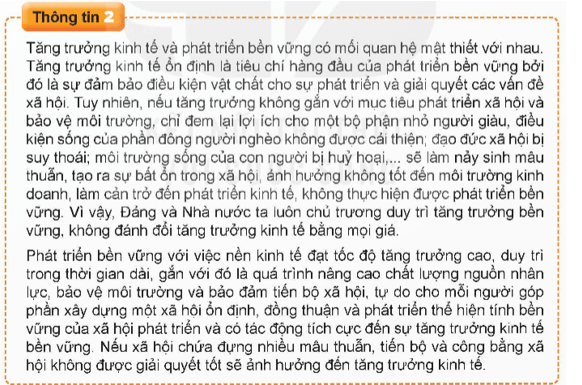 Từ thông tin 2, em hãy chỉ ra những tác động tích cực, tiêu cực của tăng trưởng kinh tế tới phát triển bền vững