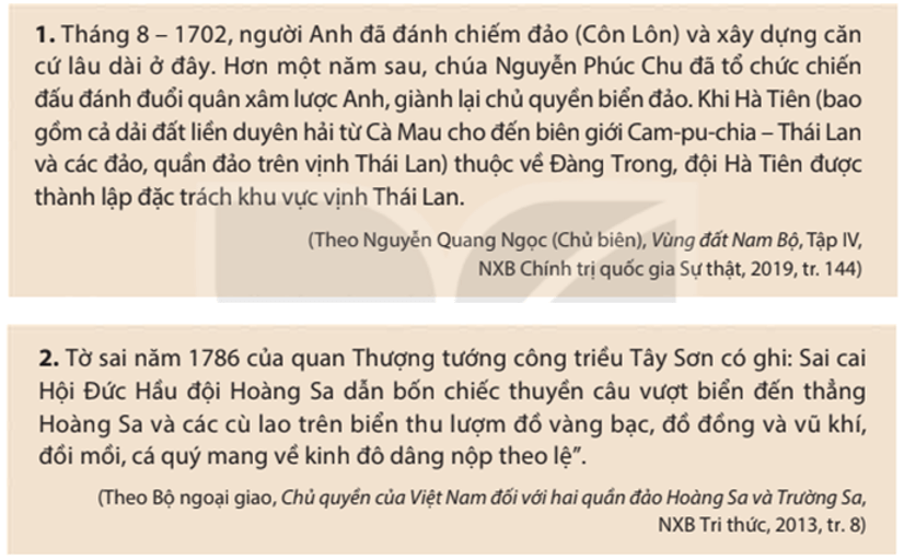 Khai thác tư liệu 1, 2 và thông tin trong mục, hãy trình bày quá trình xác lập chủ quyền 