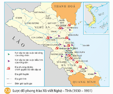 Dựa vào lược đồ 7.3, tư liệu 7.4 và thông tin trong bài, hãy trình bày những nét chính của phong trào Xô viết Nghệ-Tĩnh