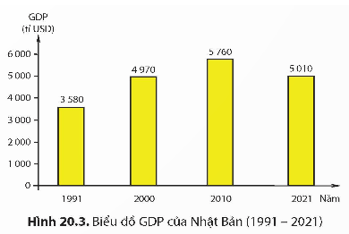 Khai thác hình 20.3, em có nhận xét gì về tình hình kinh tế Nhật Bản từ năm 1991 đến năm 2021