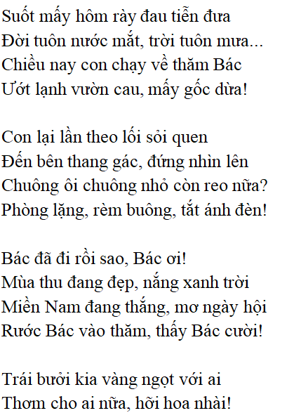 Bài thơ Bác ơi (Tố Hữu) - Ngữ văn lớp 12