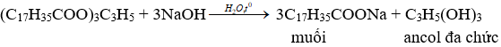 (C<sub>17</sub>H<sub>35</sub>COO)<sub>3</sub>C<sub>3</sub>H<sub>5</sub> + 3NaOH → 3C<sub>17</sub>H<sub>35</sub>COONa + C<sub>3</sub>H<sub>5</sub>(OH)<sub>3</sub> | Cân bằng phương trình hóa học