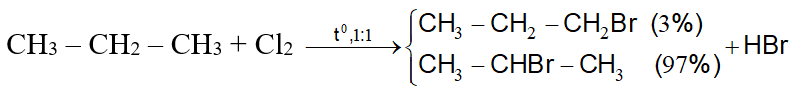 C<sub>3</sub>H<sub>8</sub> + Br<sub>2</sub> → C<sub>3</sub>H<sub>7</sub>Br + HBr | Cân bằng phương trình hóa học