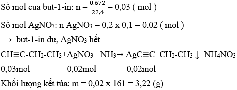 CH≡C-CH<sub>2</sub>-CH<sub>3</sub> + AgNO<sub>3</sub> + NH<sub>3</sub> → AgC≡C–CH<sub>2</sub>-CH<sub>3</sub> + NH<sub>4</sub>NO<sub>3</sub> | Cân bằng phương trình hóa học