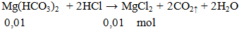 Mg(HCO3)2 + 2HCl → MgCl2 + 2CO2↑ + 2H2O | Cân bằng phương trình hóa học