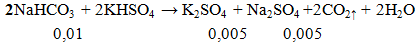 2NaHCO3 + 2KHSO4 → K2SO4 + Na2SO4+ 2CO2↑ + 2H2O | Cân bằng phương trình hóa học