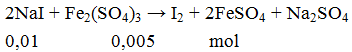 2NaI + Fe2(SO4)3 → I2 + 2FeSO4 + Na2SO4  | Cân bằng phương trình hóa học