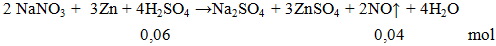 2NaNO3 + 3Zn + 4H2SO4 → Na2SO4 + 3ZnSO4 + 2NO ↑ + 4H2O | Cân bằng phương trình hóa học