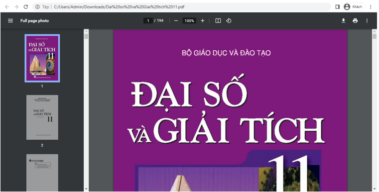 Sách Đại số và Giải tích lớp 11 | Xem online, tải PDF (ảnh 1)