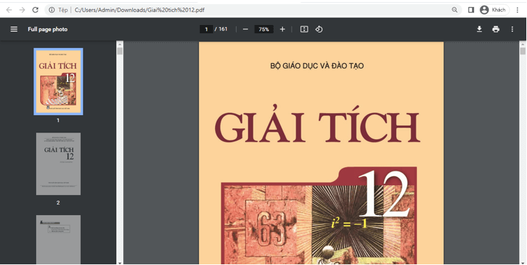 Sách Giải tích lớp 12 | Xem online, tải PDF (ảnh 1)