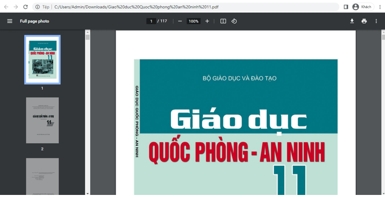 Sách Giáo dục quốc phòng - an ninh lớp 11 | Xem online, tải PDF (ảnh 1)