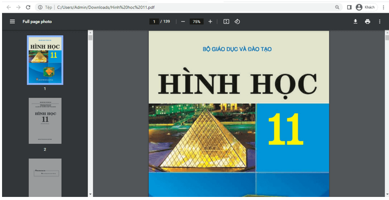 Sách Hình học lớp 11 | Xem online, tải PDF (ảnh 1)