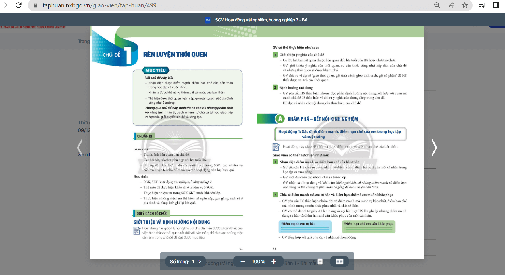 Sách Hoạt động trải nghiệm lớp 7 Chân trời sáng tạo | Xem online, tải PDF