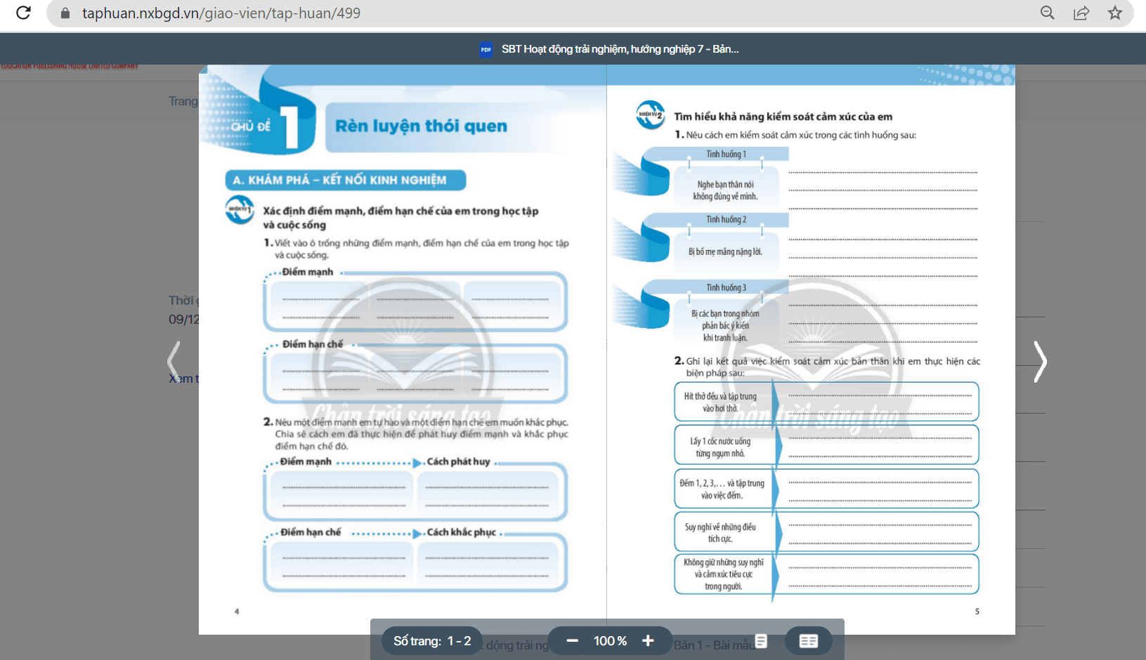 Sách Hoạt động trải nghiệm lớp 7 Chân trời sáng tạo | Xem online, tải PDF