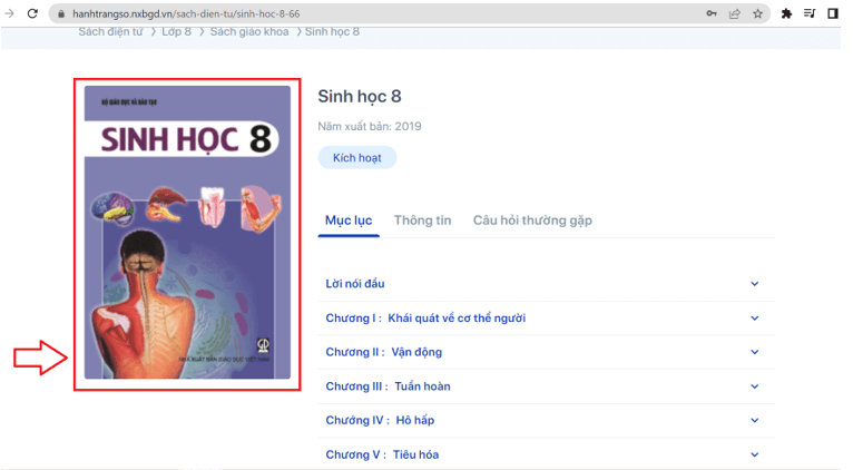 Sách Sinh học lớp 8 | Xem online, tải PDF (ảnh 1)