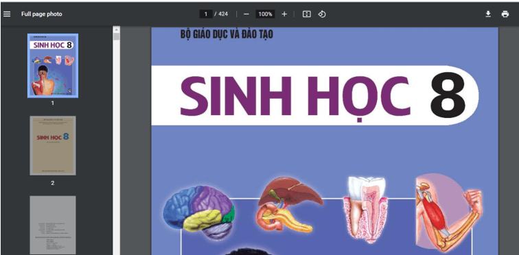 Sách Sinh học lớp 8 | Xem online, tải PDF (ảnh 1)