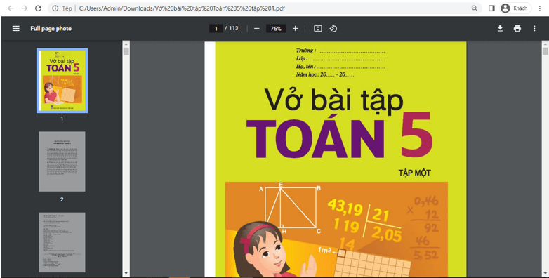 Sách Toán lớp 5 | Xem online, tải PDF (ảnh 1)